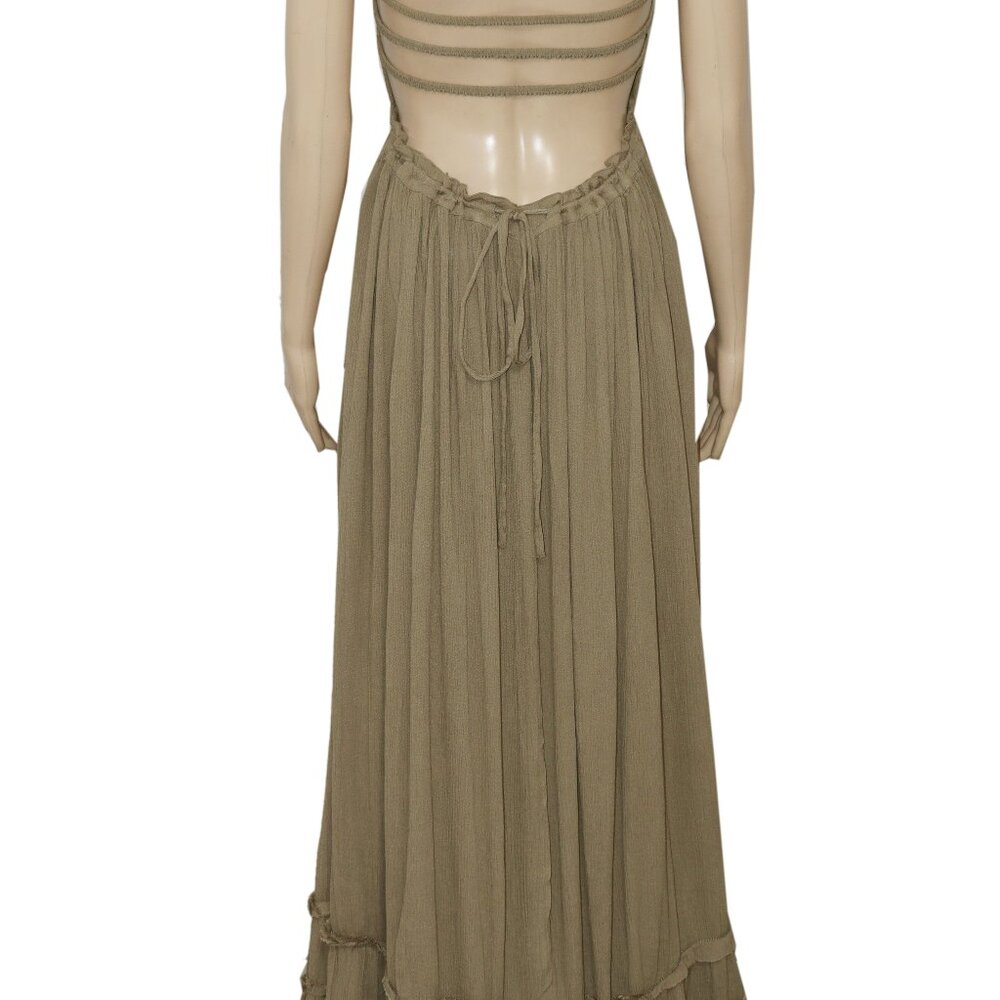 Free People Extratropical Maxi Dress Olive Stone Smocked M - Picture 7 of 9